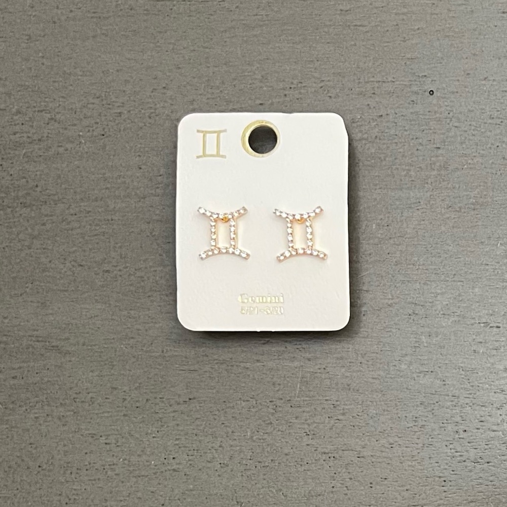 ♊️👯‍♀️ Gemini Astrological Zodiac Sign Crystal Gold Earrings May 21 - June 20